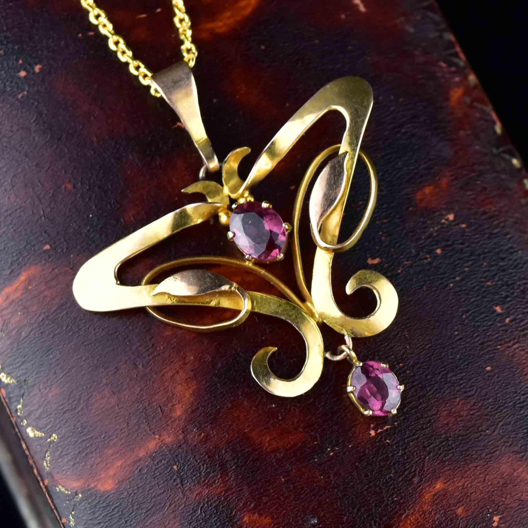 Art buy Nouveau Amethyst sones and handpainted glass Rare Vintage Necklace