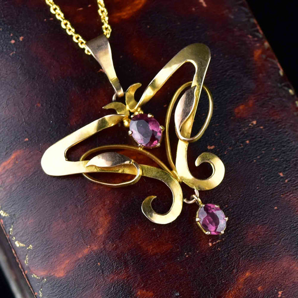 Art Nouveau Gold Amethyst Pendant Necklace - Boylerpf