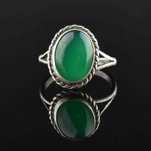 Vintage Silver Rope Green Chalcedony Ring, Sz 5.5 - Boylerpf