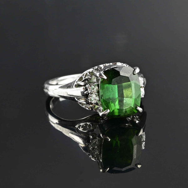 Reserved for Ksenia: Vintage 14k Yellow Gold Green Tourmaline White Spinel  Cocktail Ring Size 6.75 - Ellis Antiques