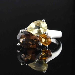 Silver Peridot Smoky Quartz Citrine Dinner Ring - Boylerpf