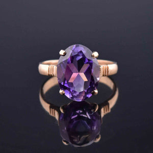 Vintage 14K Rose Gold Oval 4 CTW Amethyst Ring - Boylerpf