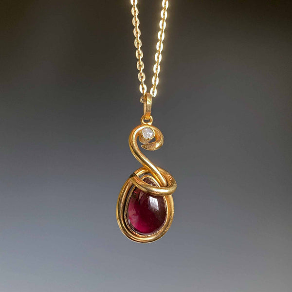 15K Gold Garnet Diamond Locket Snake Pendant Victorian - Boylerpf