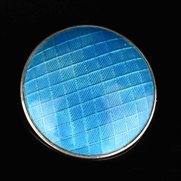 Art Deco Blue Guilloche Enamel Silver Brooch - Boylerpf