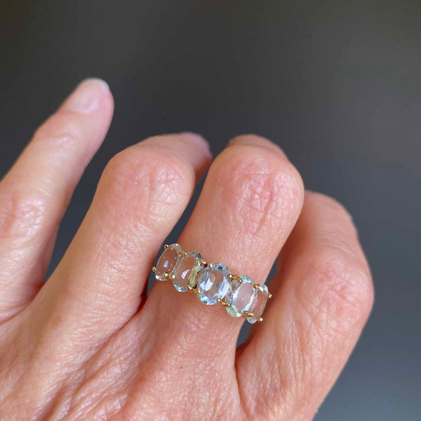Vintage Five Stone Aquamarine Ring in 10K Gold - Boylerpf
