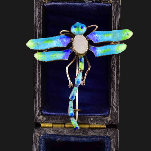 Vintage Art Nouveau Enamel Dragonfly Brooch - Boylerpf