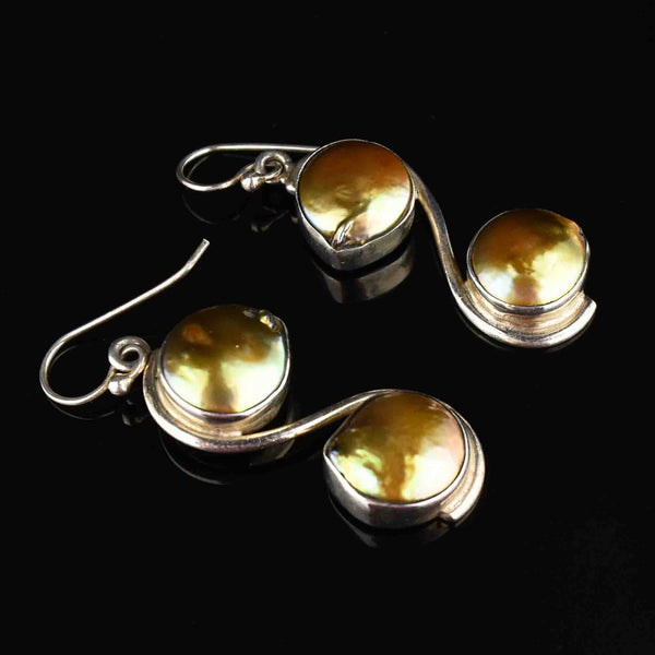 Vintage Silver Green Abalone Drop Earrings - Boylerpf