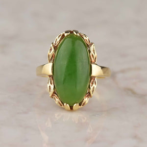 Vintage 14K Gold Natural Jade Cabochon Ring - Boylerpf