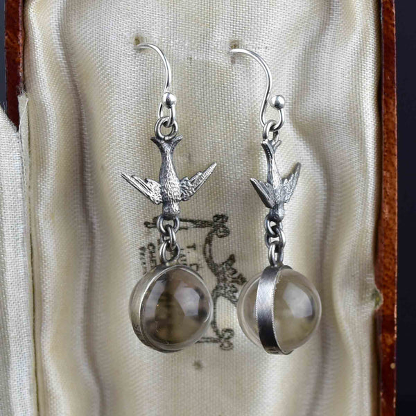 Vintage Silver Swallow Pool of Light Earrings - Boylerpf