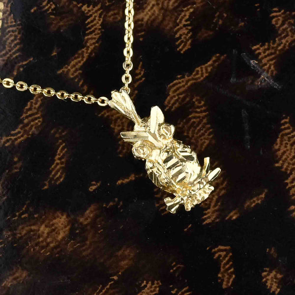 Vintage Carved 14K Gold Owl Pendant Necklace - Boylerpf