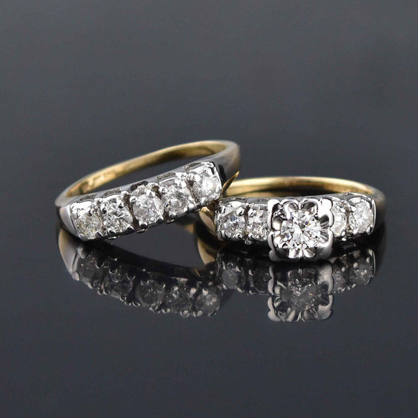 Vintage 14K Gold 1.75 CTW Diamond Wedding Engagement Ring Set - Boylerpf