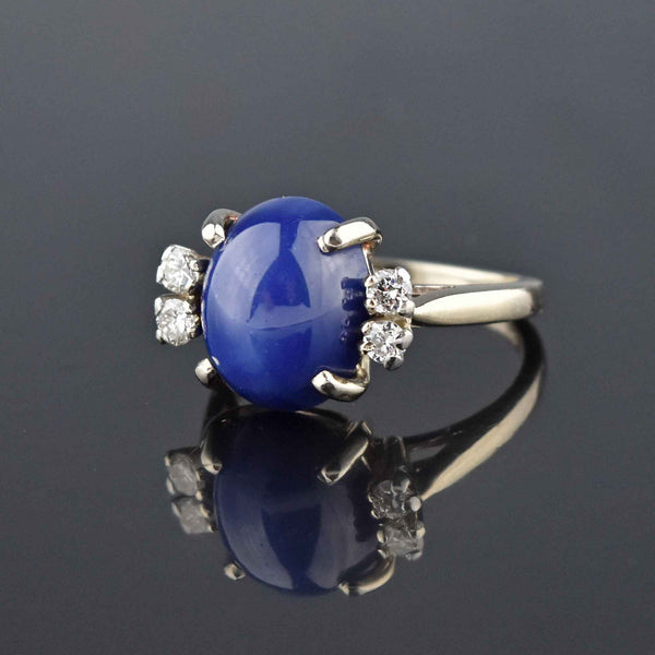 Vintage 14K White Gold Diamond Blue Star Sapphire Ring - Boylerpf