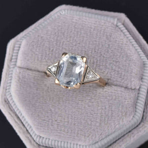 Art Deco 14K Gold Diamond Aquamarine Ring - Boylerpf