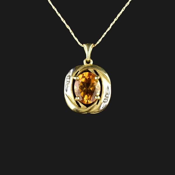 Vintage 10K Gold Diamond Citrine Pendant Necklace - Boylerpf