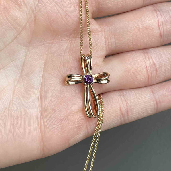 14K Gold Amethyst Cross Pendant Necklace - Boylerpf