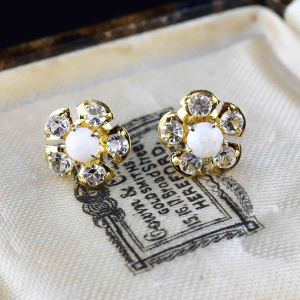 Vintage 10K Gold Opal Flower Stud Earrings - Boylerpf