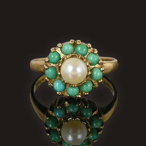 Vintage Turquoise Halo Pearl Cluster Ring - Boylerpf