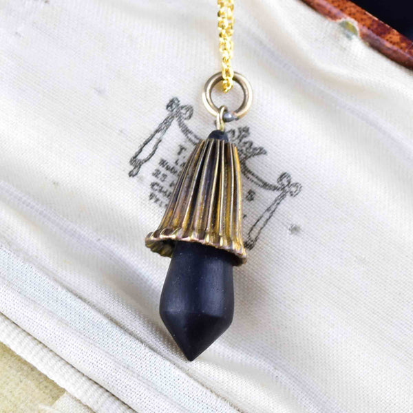 Vintage Carved Whitby Jet Pendant Necklace - Boylerpf