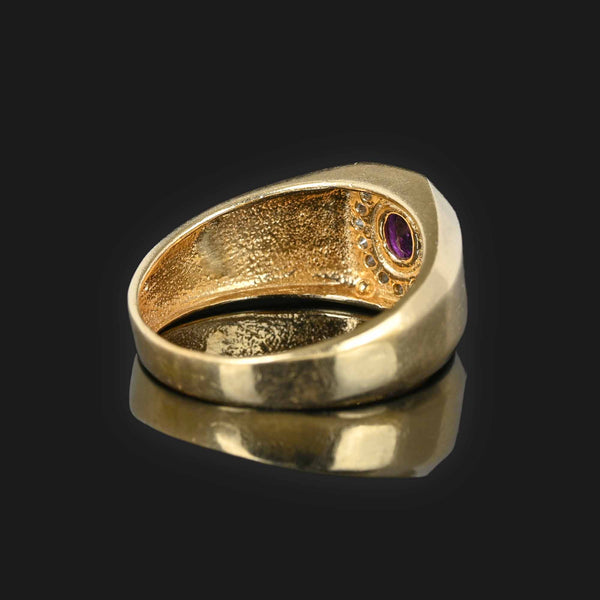 Vintage Mens Diamond Halo Ruby Ring in 14K Gold - Boylerpf