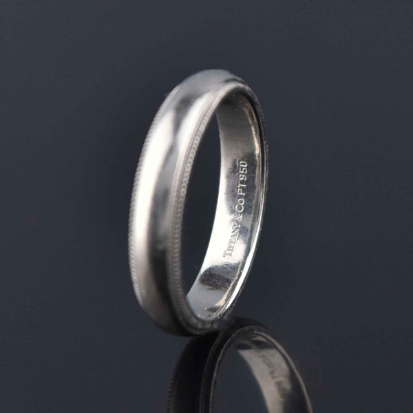 Tiffany & Co. Platinum Double Milgrain Mens Wedding Band Ring 4mm - Ideal  Luxury
