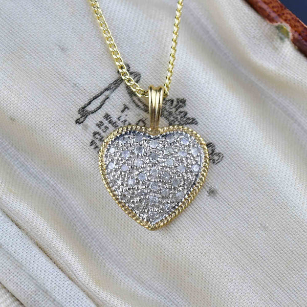 Vintage 10K Gold Diamond Heart Pendant Necklace - Boylerpf