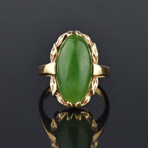 Vintage 14K Gold Natural Jade Cabochon Ring - Boylerpf