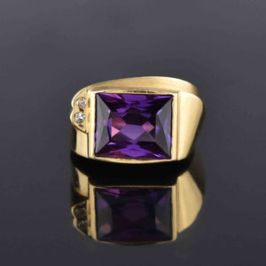 Signet 14K Gold Purple Sapphire & Diamond Ring, Euro Shank - Boylerpf