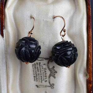 Antique Victorian Whitby Jet Ball Earrings - Boylerpf