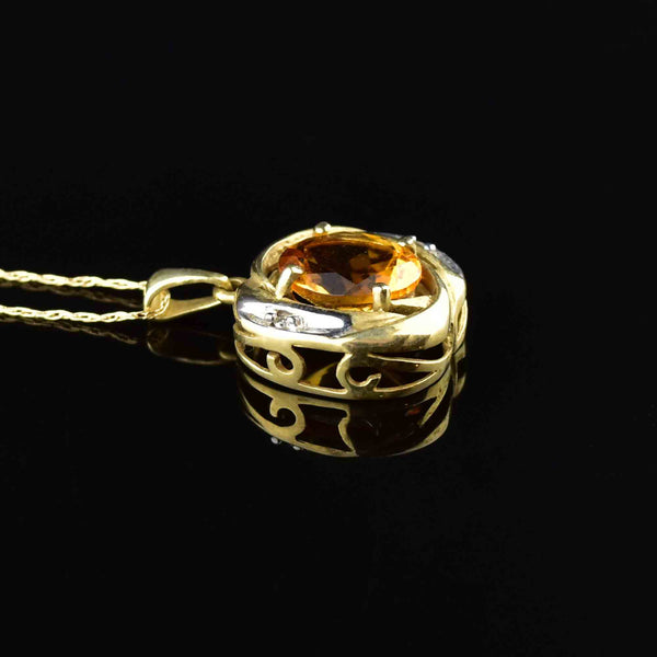 Vintage 10K Gold Diamond Citrine Pendant Necklace - Boylerpf