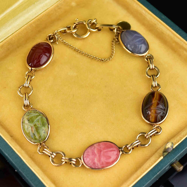 Vintage Multi Stone Scarab Beetle Bug Bracelet - Boylerpf