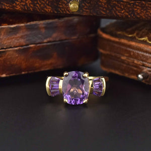 Oval Baguette Natural Amethyst 14K Gold Cocktail Ring - Boylerpf