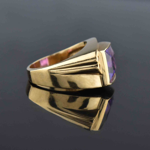Signet 14K Gold Purple Sapphire & Diamond Ring, Euro Shank - Boylerpf