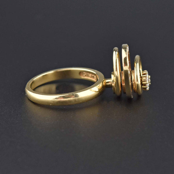 Vintage 14K Gold Three Tier Tuefel Diamond Motion Spinner Ring - Boylerpf