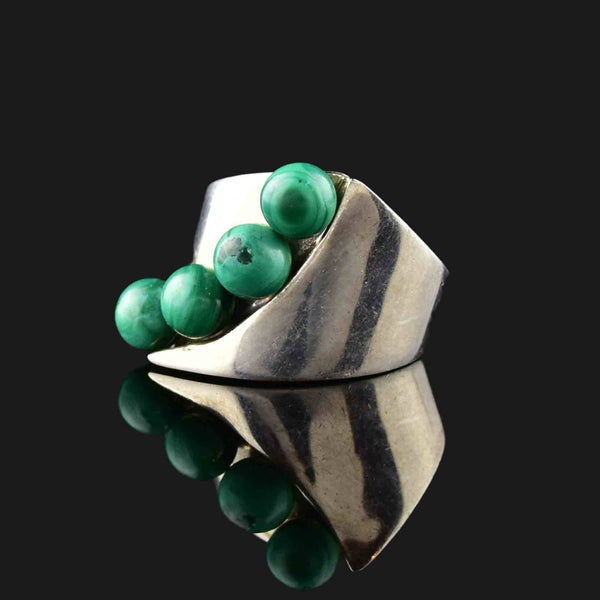 Vintage Wide Silver Malachite Band Ring - Boylerpf