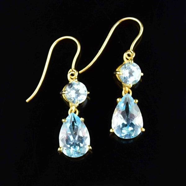 Vintage Gold Blue Topaz Drop Earrings - Boylerpf