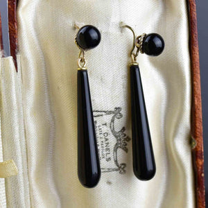 Vintage Gold Black Onyx Teardrop Earrings - Boylerpf