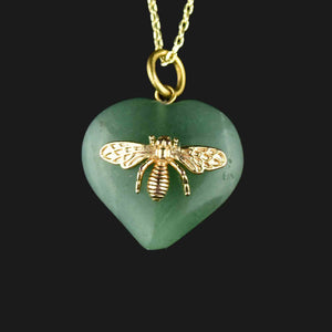 Green Aventurine Heart Bee Pendant Necklace - Boylerpf