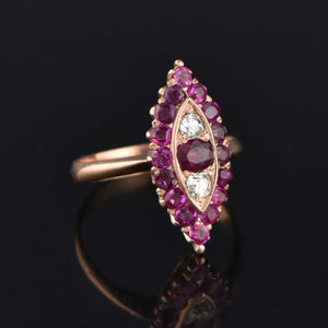 Antique Victorian 1.5 CTW Diamond Ruby Navette Ring 14K Gold - Boylerpf