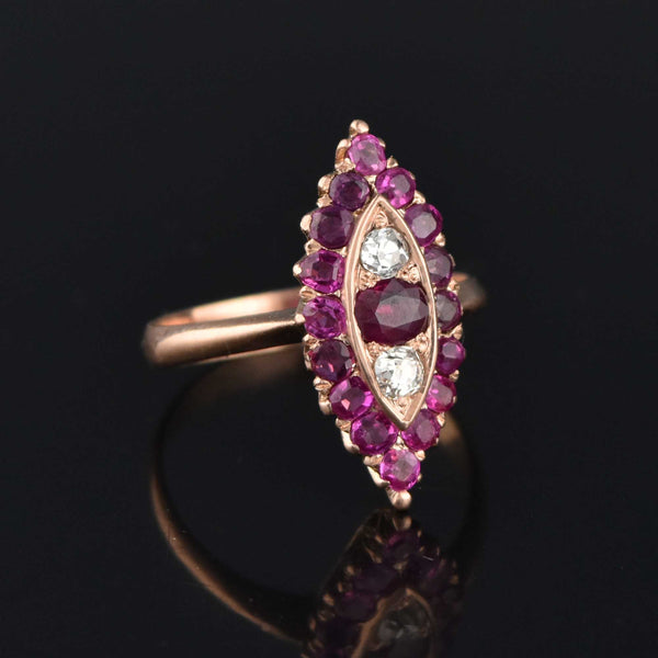 Antique Victorian 1.5 CTW Diamond Ruby Navette Ring 14K Gold - Boylerpf