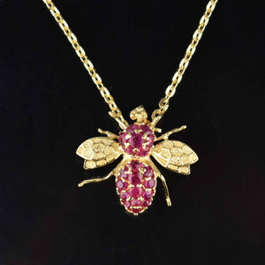 Vintage 14K Gold Natural Ruby Bee Brooch Pendant - Boylerpf