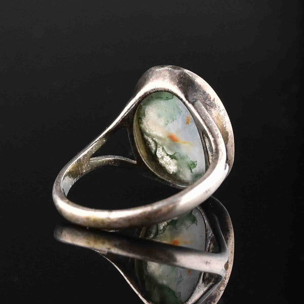 Vintage Moss Agate Silver Ring, Sz 6 - Boylerpf