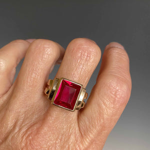 Mens Gold Signet Style Deco Ruby Ring - Boylerpf