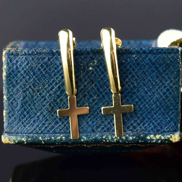 Vintage 14K Gold Cross Post Dangle Earrings - Boylerpf