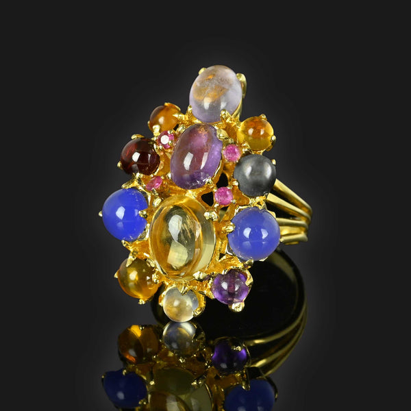 Huge 14K Gold Multi Gemstone Cabochon Ring - Boylerpf