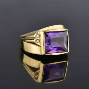 Signet 14K Gold Purple Sapphire & Diamond Ring, Euro Shank - Boylerpf