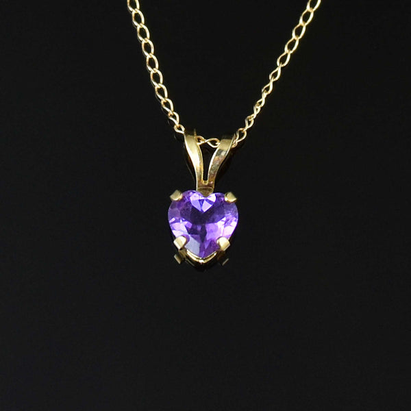 Vintage 10K Gold Amethyst Heart Charm Pendant Necklace - Boylerpf
