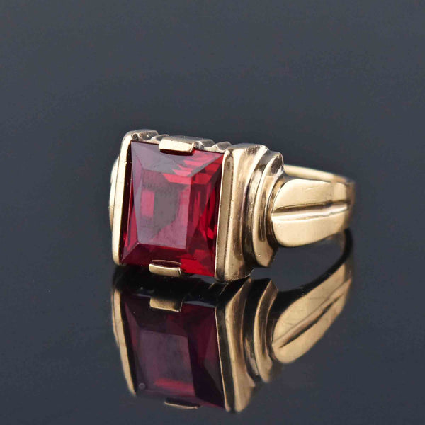 Vintage Mens Art Deco Gold Ruby Signet Ring, Sz 12 - Boylerpf