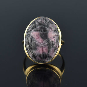 Egyptian Revival Rhodochrosite Scarab Beetle Ring in 14K Gold - Boylerpf