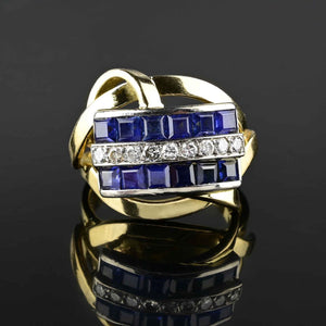 Retro 18K Gold Sapphire Diamond Cocktail Ring - Boylerpf