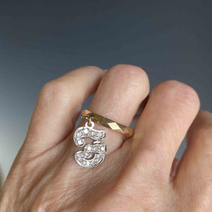 Vintage Initial F Diamond Dangle Charm Ring in 14K Gold - Boylerpf